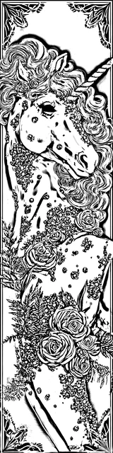 Free colorable bookmarks of a unicorn looking over its shoulder